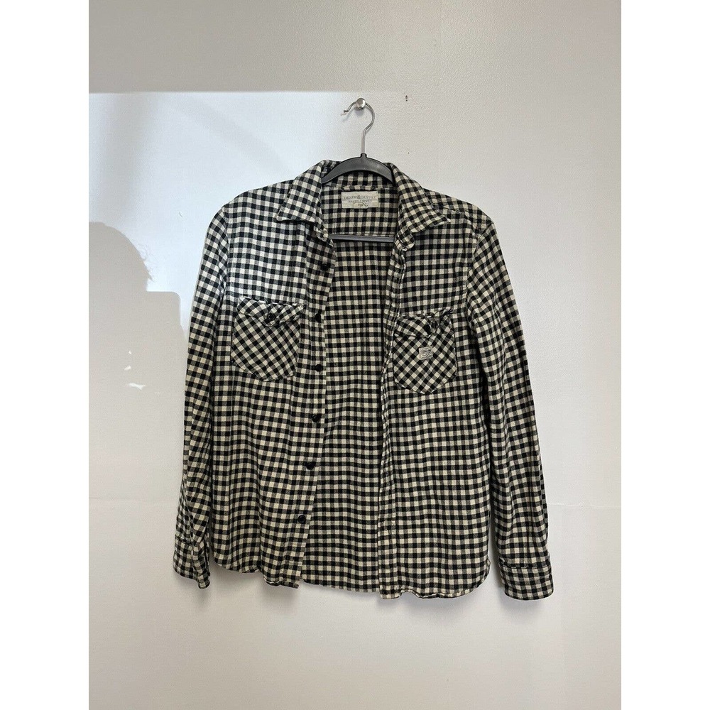 Denim And Supply Ralph Lauren Mens Flannel Shirt Black & White Plaid Check Small
